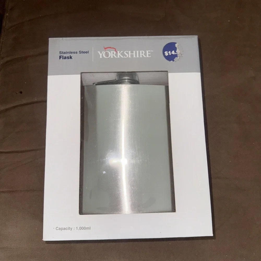 Yorkshire Stainless Steel Flask 1000ml Large Jumbo Hip Flask Silver New